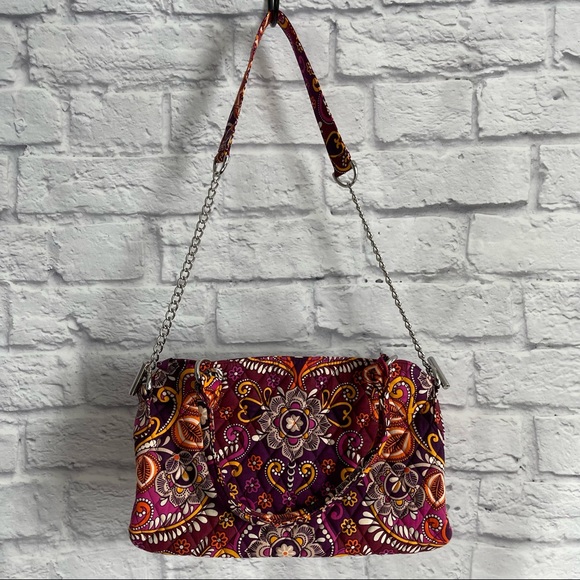 PREOWNED VERA BRADLEY PINK RED ORANGE PAISLEY CHAIN ACCENT PURSE BAG - Picture 1 of 5